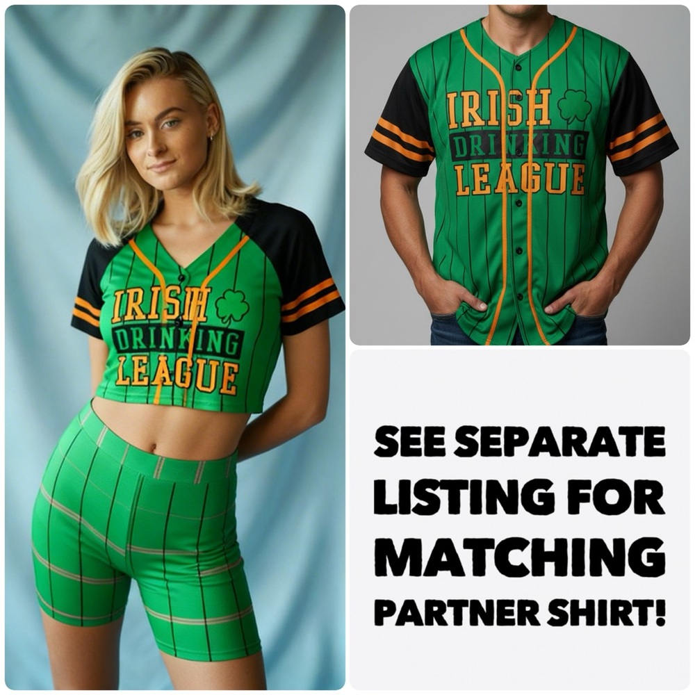 Women's Spencer's St. Patrick Day Crop Jersey "Irish Drinking League" -- L‎